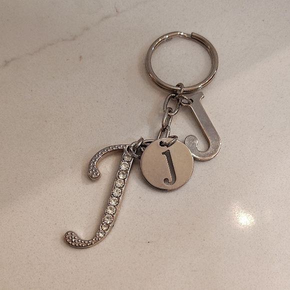 Silver Initial J Keychain with Rhinestones and multiple J charms - Picture 1 of 5